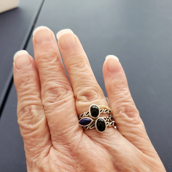 Barse Sterling Set of 3 Onyx & Lapis Stack Rings NWT - Picture 10 of 16